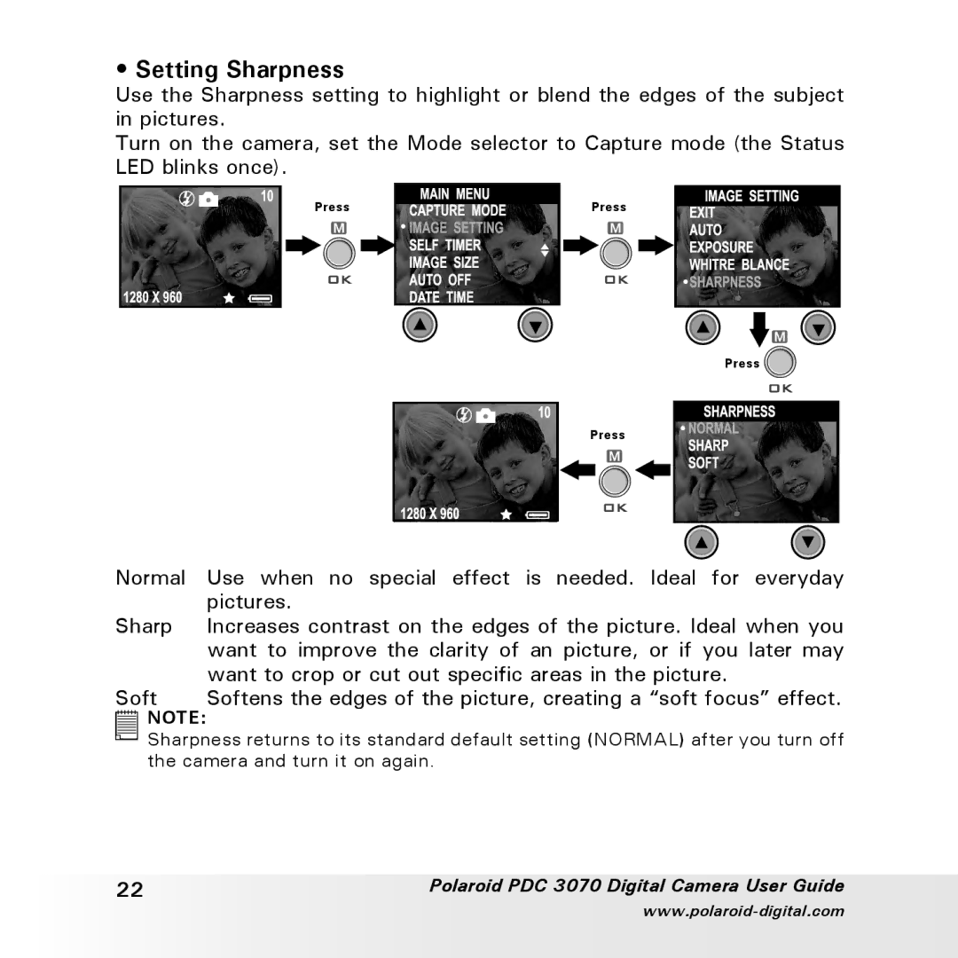 Polaroid PDC 3070 manual Setting Sharpness 