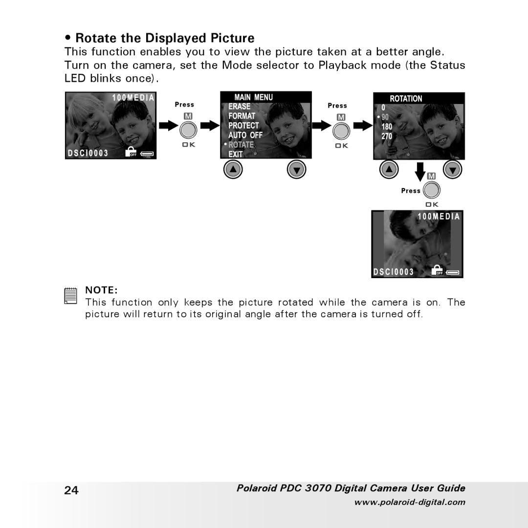 Polaroid PDC 3070 manual Rotate the Displayed Picture 