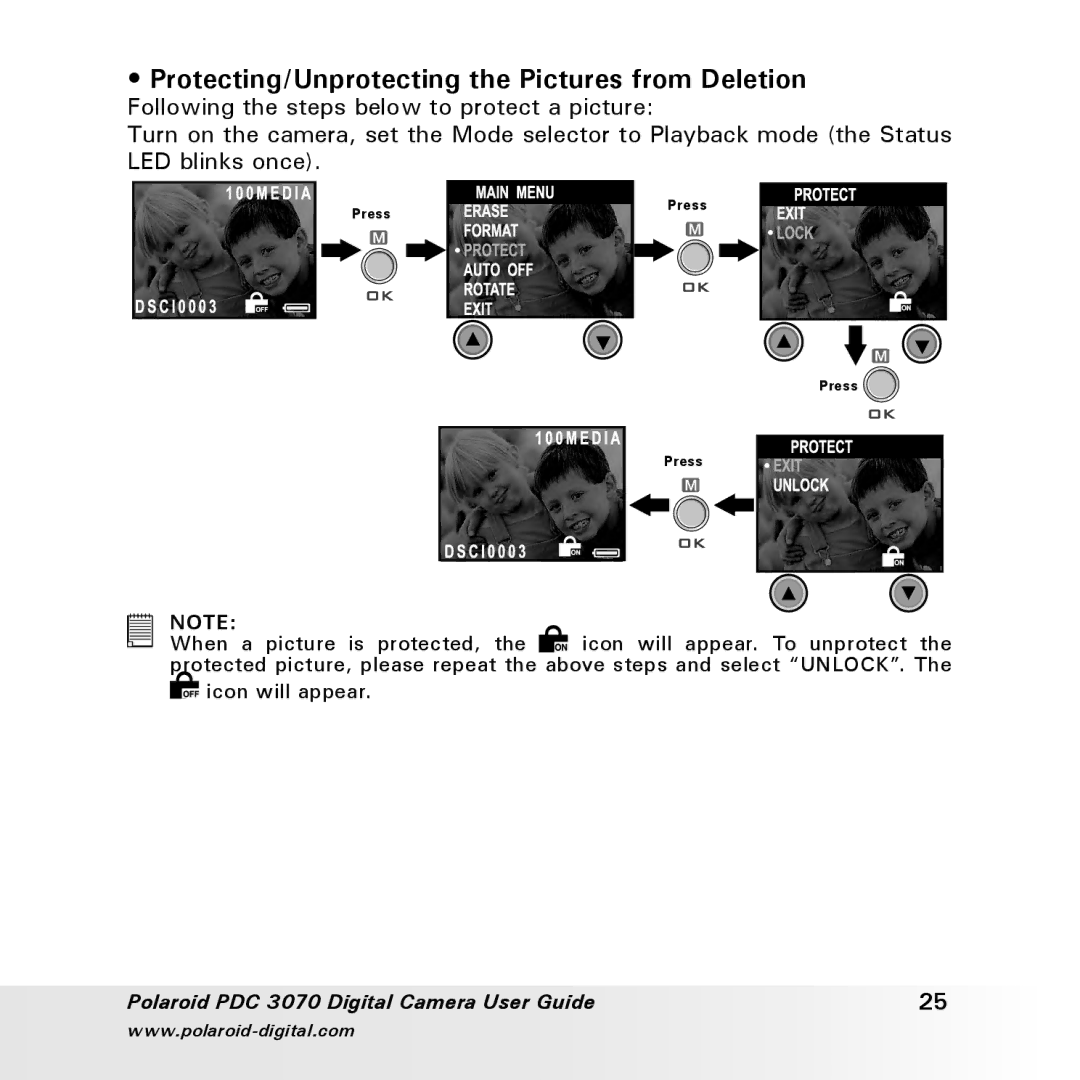 Polaroid PDC 3070 manual Protecting/Unprotecting the Pictures from Deletion 