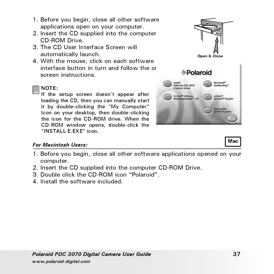 Polaroid PDC 3070 manual For Macintosh Users 