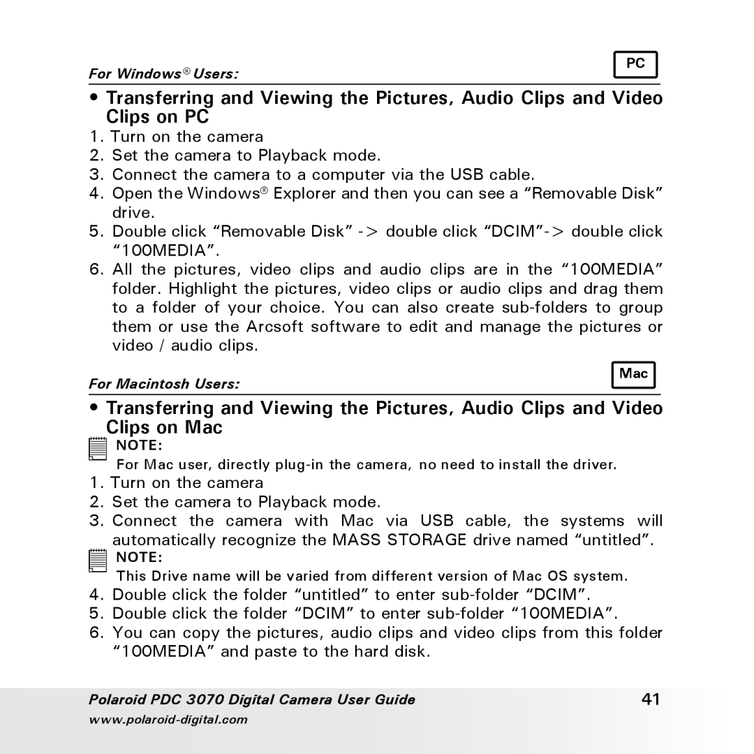 Polaroid PDC 3070 manual For Windows Users 