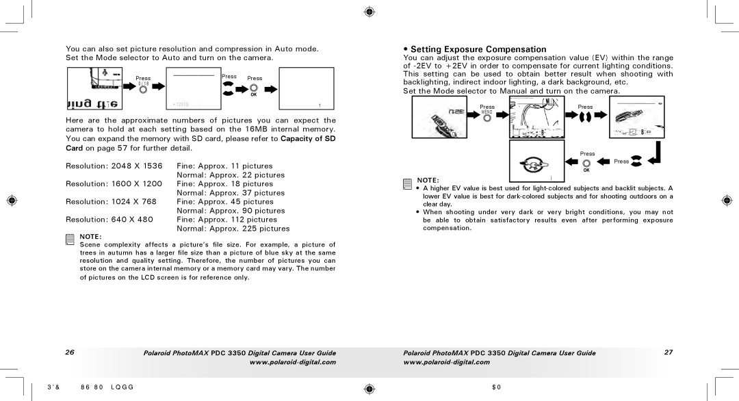 Polaroid PDC 3350 manual Setting Exposure Compensation 