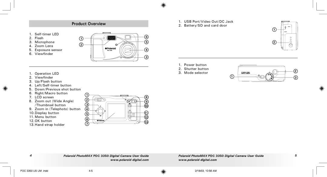 Polaroid PDC 3350 manual Product Overview, Mode selector 