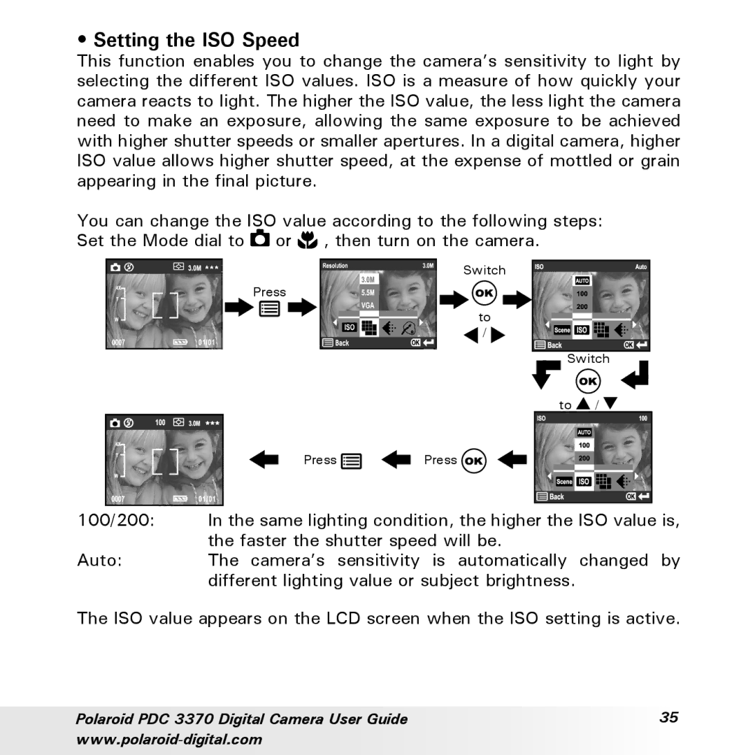 Polaroid PDC 3370 manual Setting the ISO Speed 
