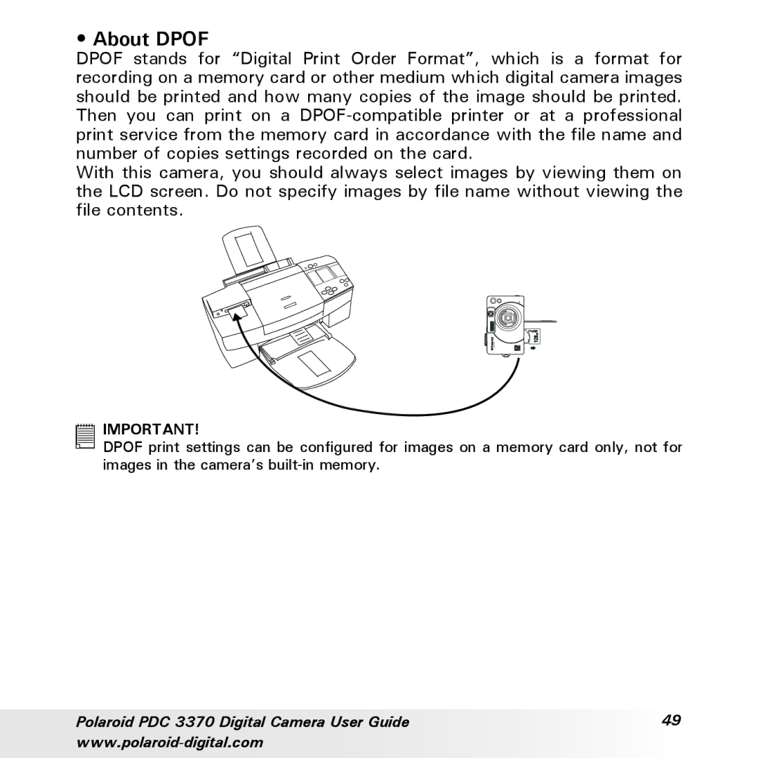 Polaroid PDC 3370 manual About Dpof 