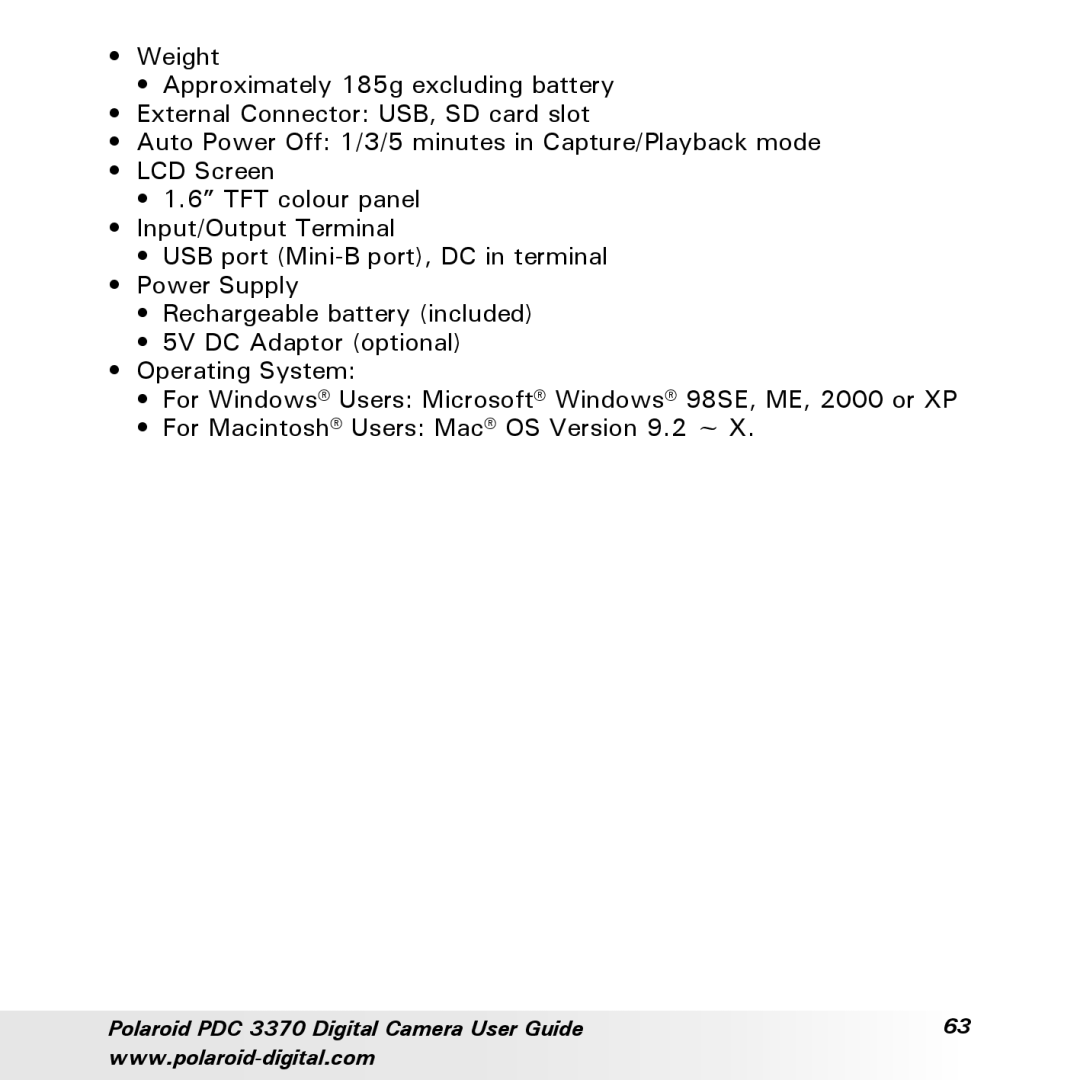 Polaroid manual Polaroid PDC 3370 Digital Camera User Guide 