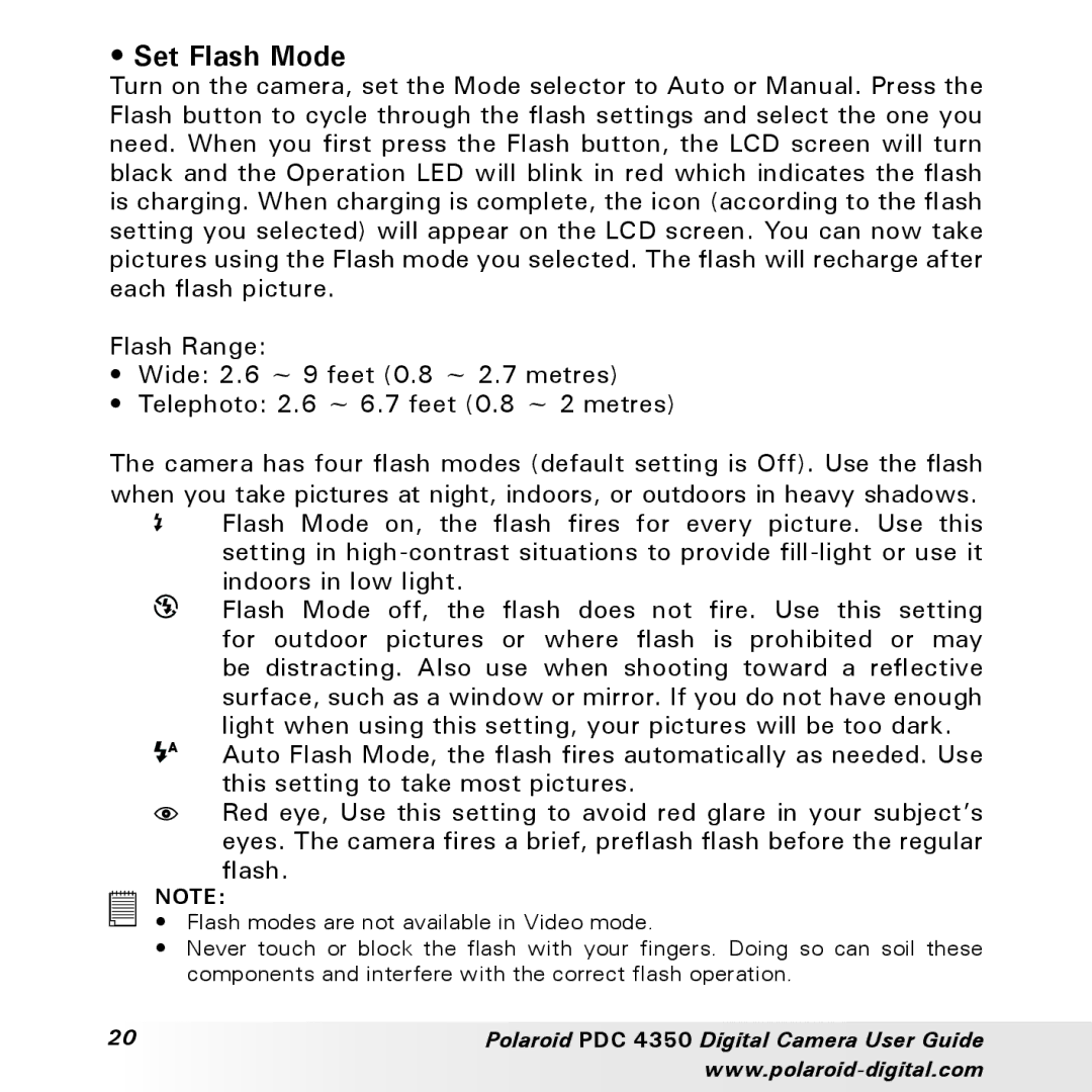 Polaroid PDC 4350 manual Set Flash Mode 