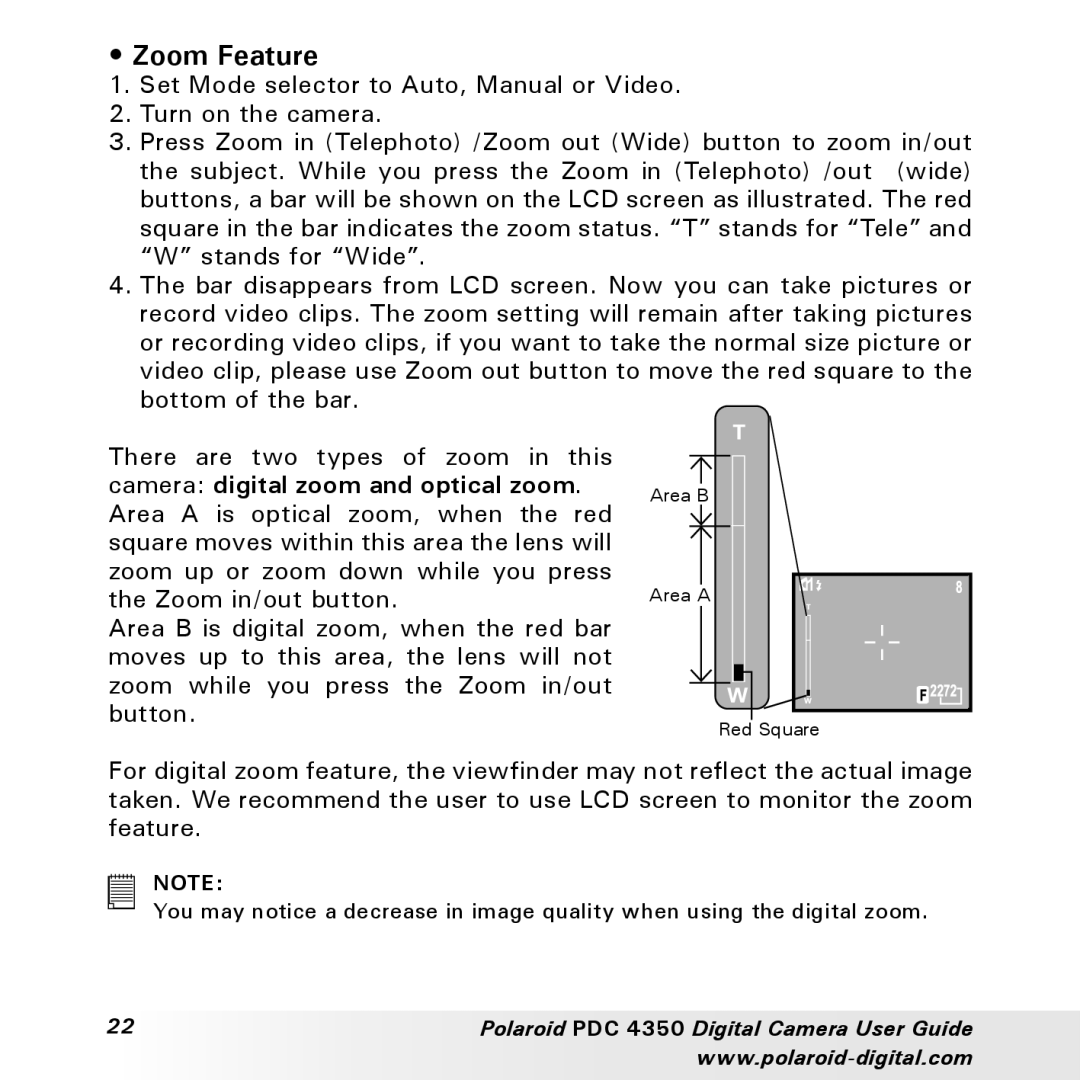 Polaroid PDC 4350 manual Zoom Feature 
