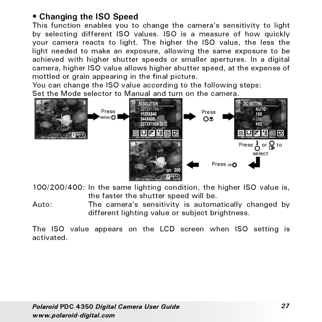 Polaroid PDC 4350 manual Changing the ISO Speed 