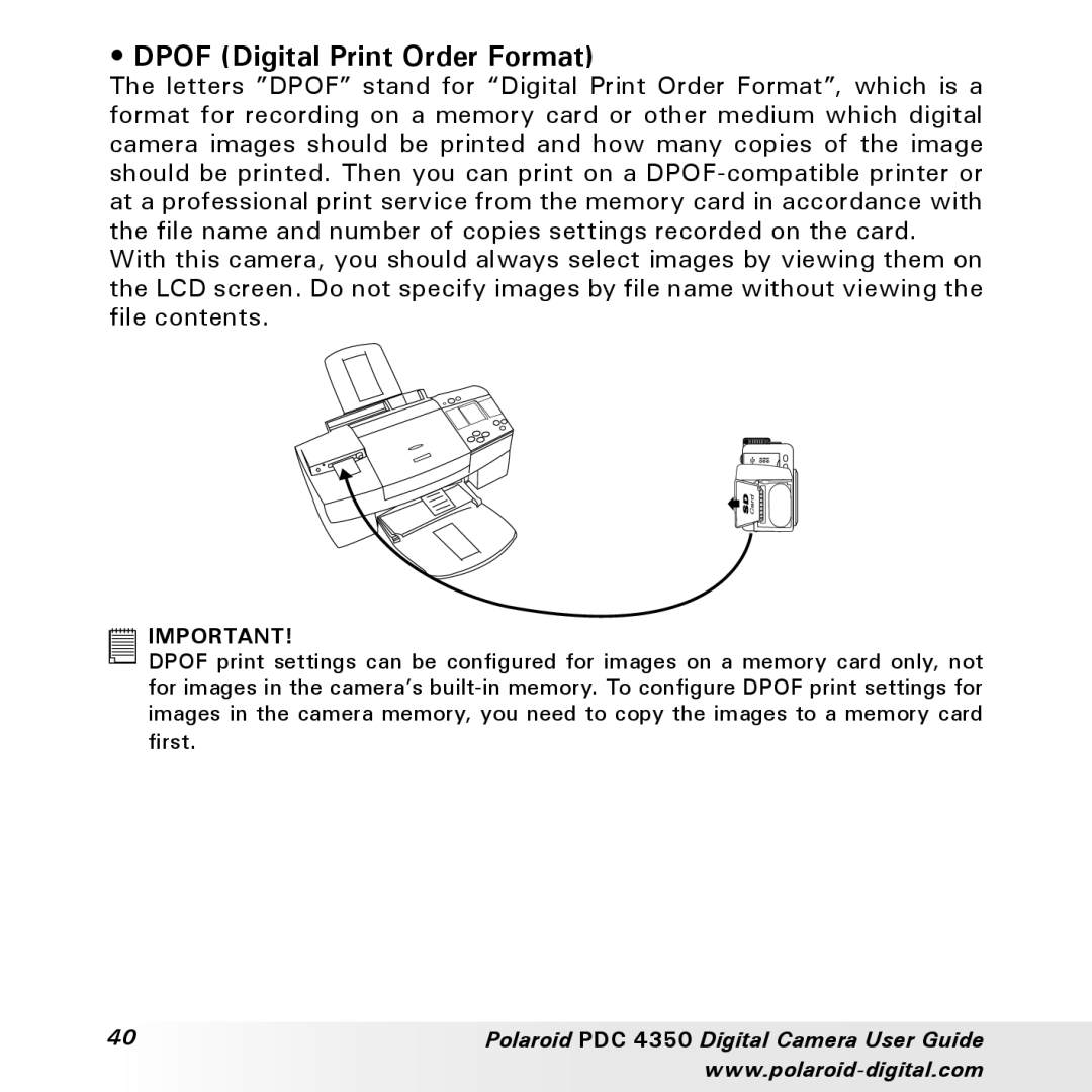 Polaroid PDC 4350 manual Dpof Digital Print Order Format 