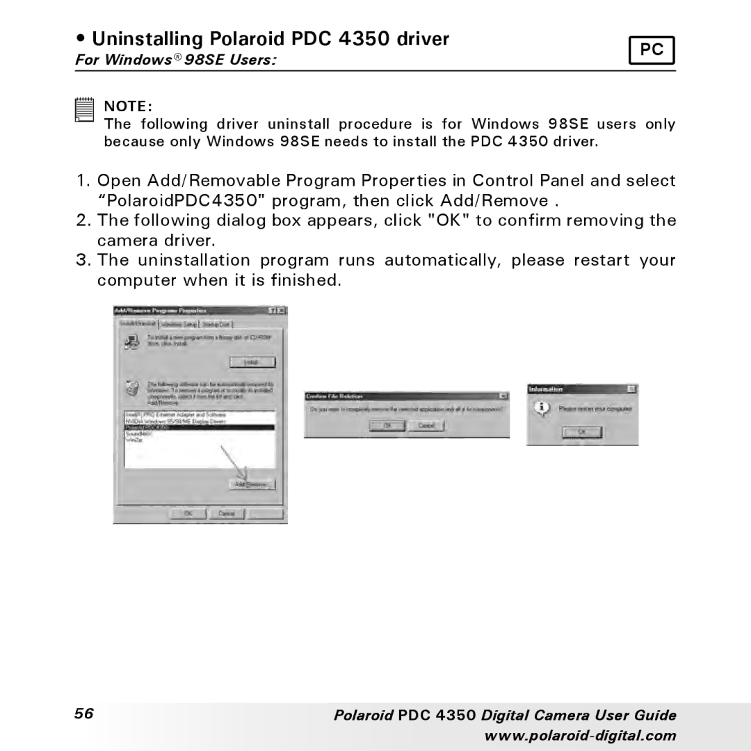 Polaroid manual Uninstalling Polaroid PDC 4350 driver 