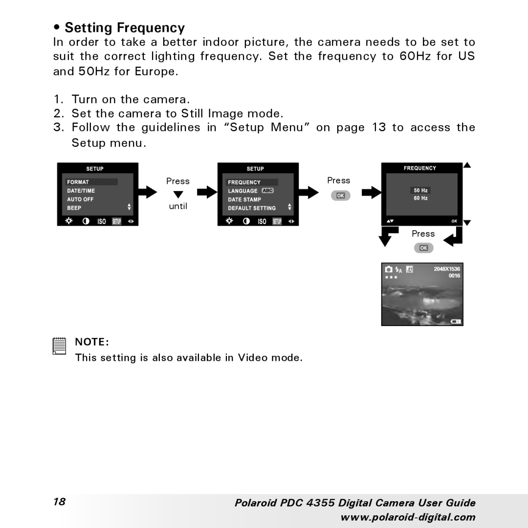 Polaroid PDC 4355 manual Setting Frequency 