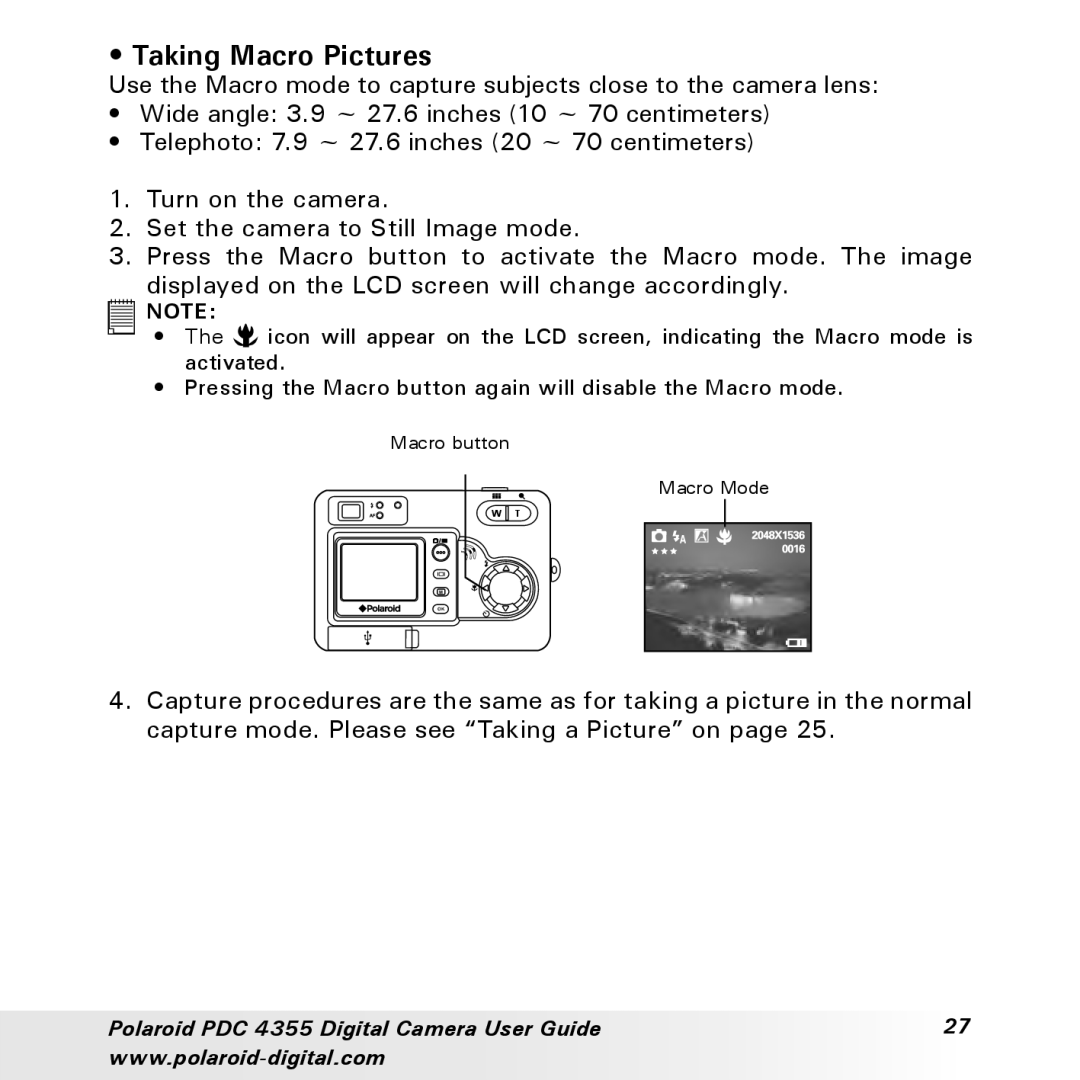 Polaroid PDC 4355 manual Taking Macro Pictures 