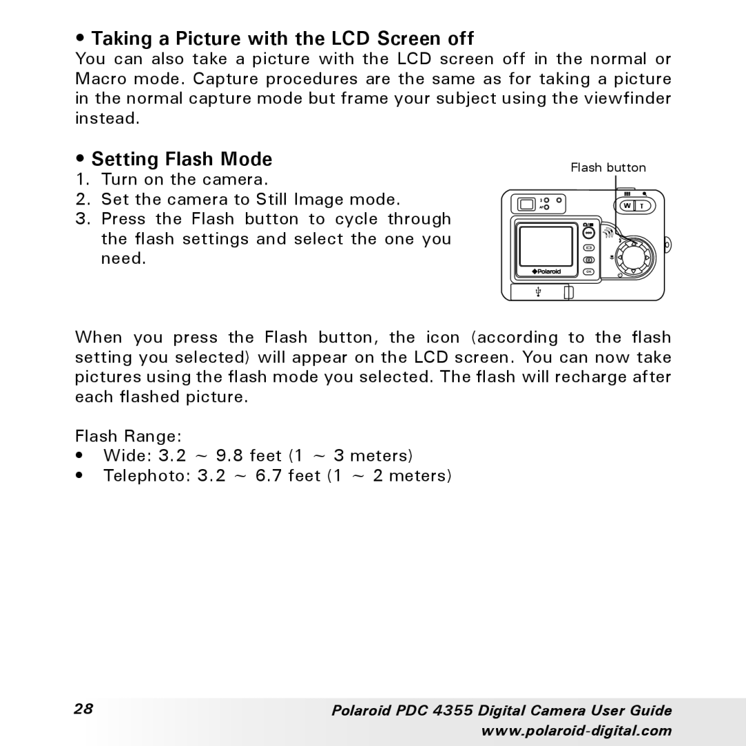 Polaroid PDC 4355 manual Taking a Picture with the LCD Screen off, Setting Flash Mode 