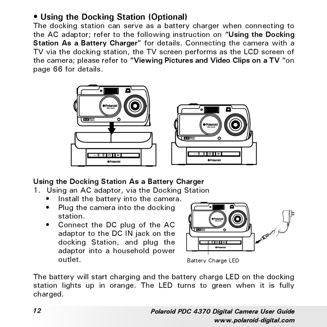 Polaroid PDC 4370 manual Using the Docking Station Optional 