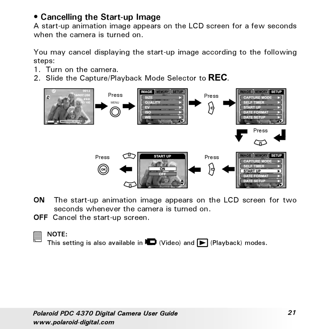 Polaroid PDC 4370 manual Cancelling the Start-up Image 