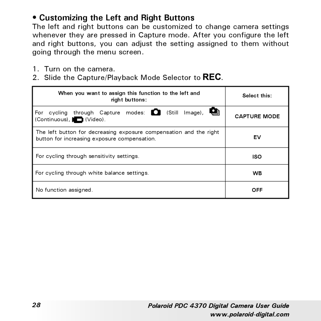 Polaroid PDC 4370 manual Customizing the Left and Right Buttons 