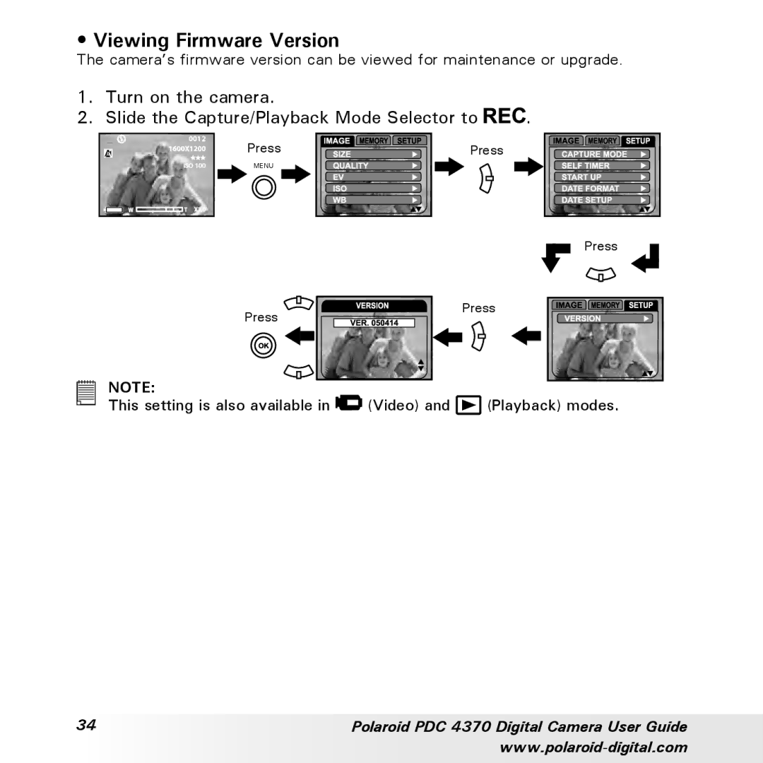 Polaroid PDC 4370 manual Viewing Firmware Version 