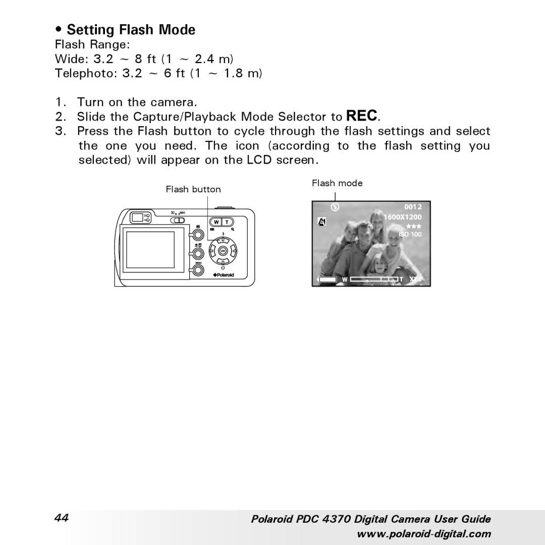 Polaroid PDC 4370 manual Setting Flash Mode 