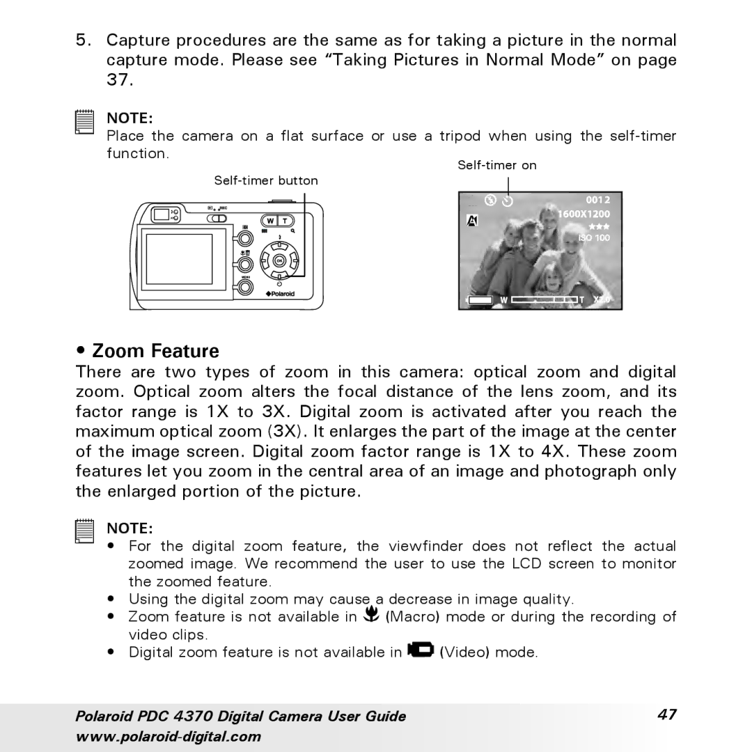 Polaroid PDC 4370 manual Zoom Feature 
