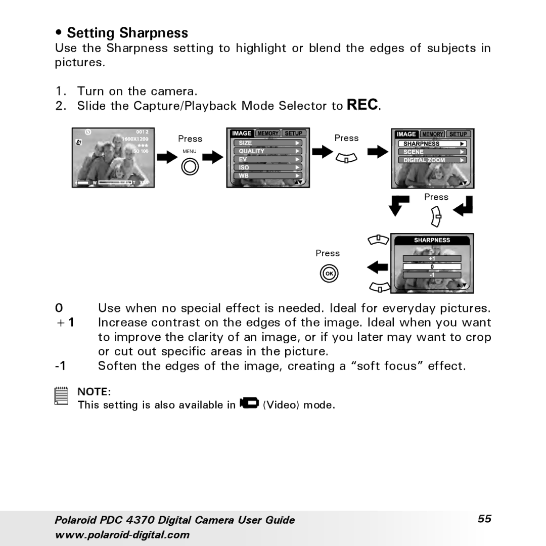 Polaroid PDC 4370 manual Setting Sharpness 