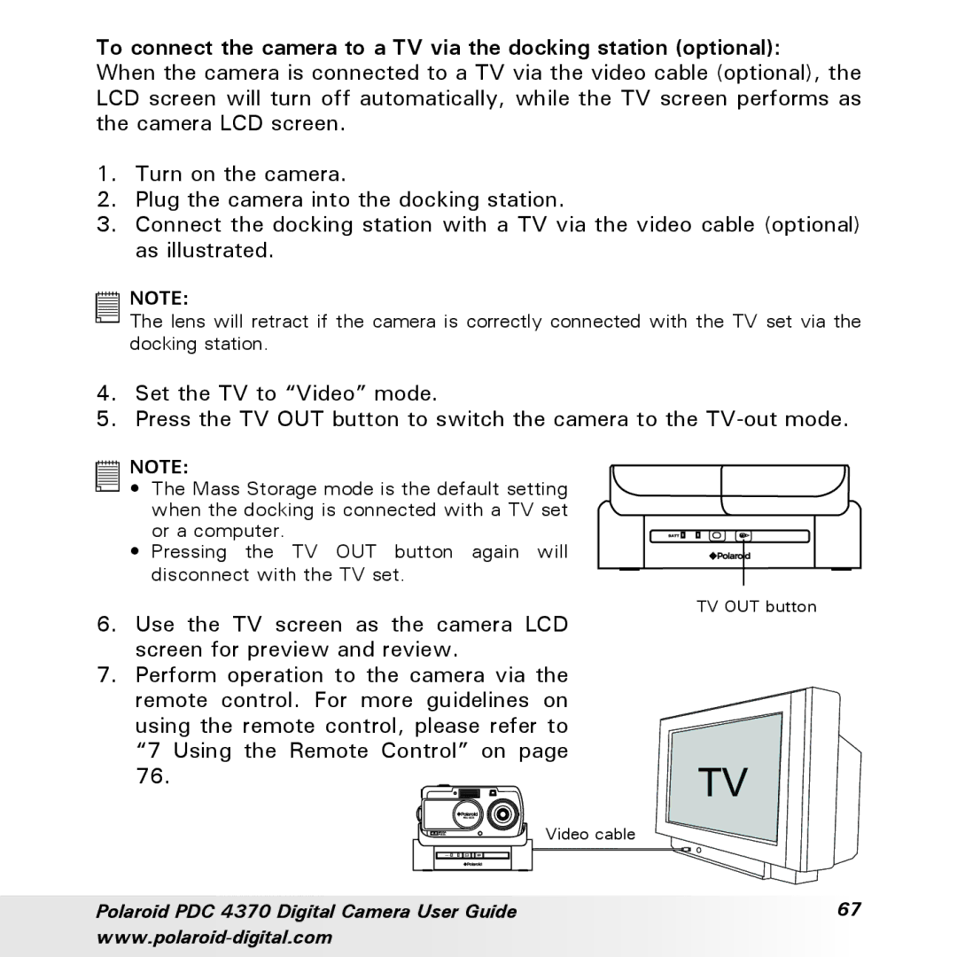 Polaroid PDC 4370 manual TV OUT button 