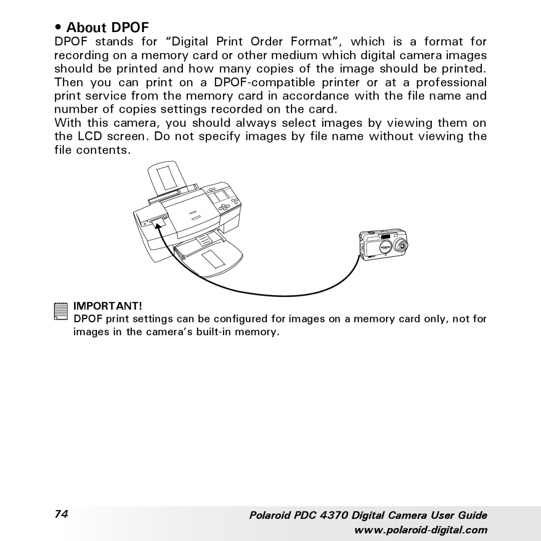 Polaroid PDC 4370 manual About Dpof 