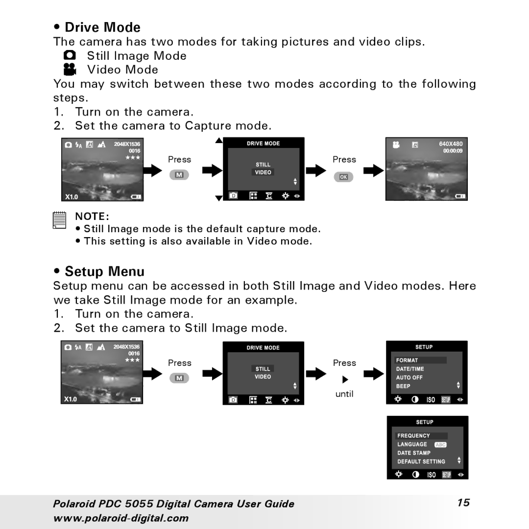 Polaroid PDC 505 manual Drive Mode, Setup Menu 