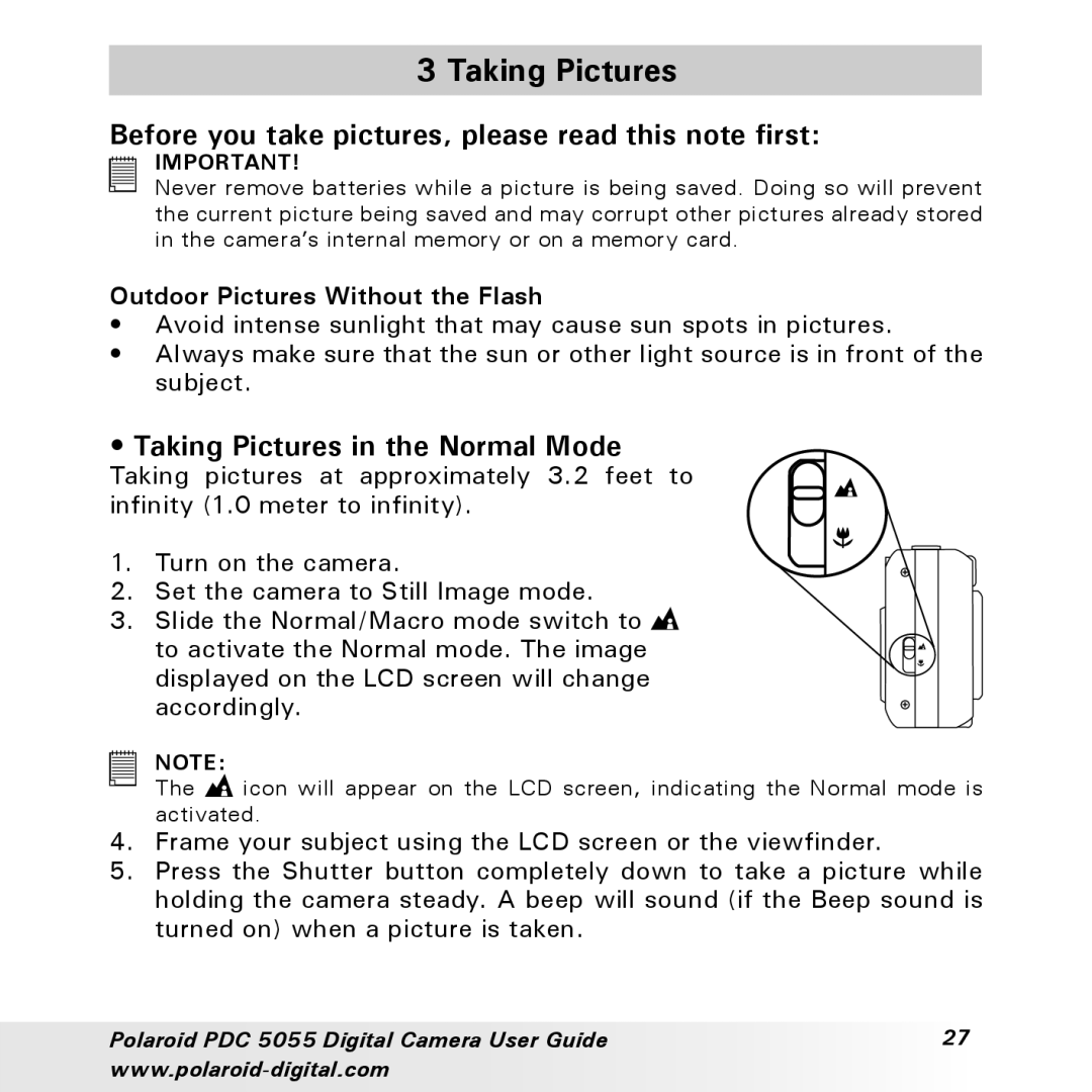 Polaroid PDC 505 manual Taking Pictures, Before you take pictures, please read this note first 