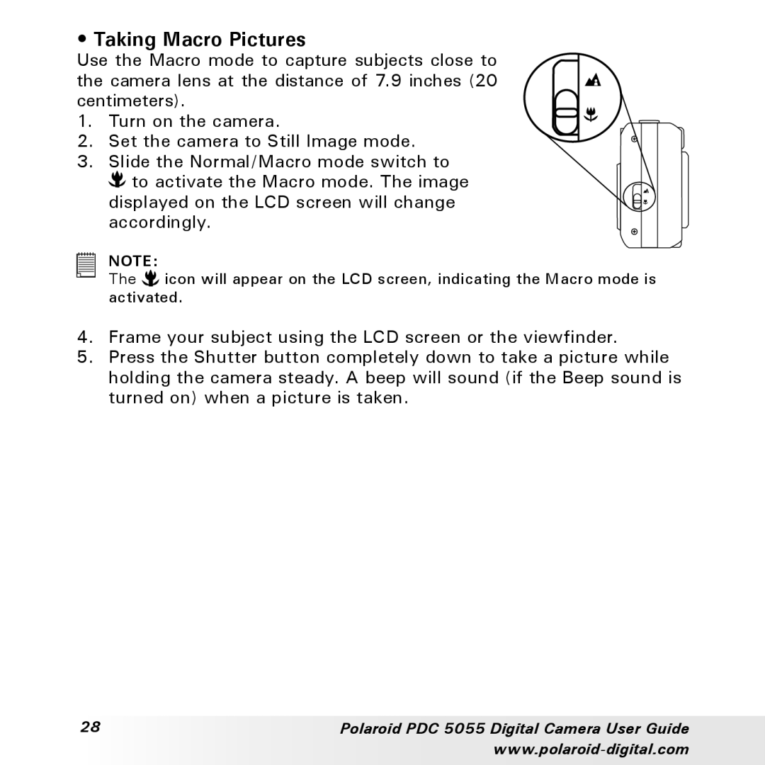 Polaroid PDC 505 manual Taking Macro Pictures 