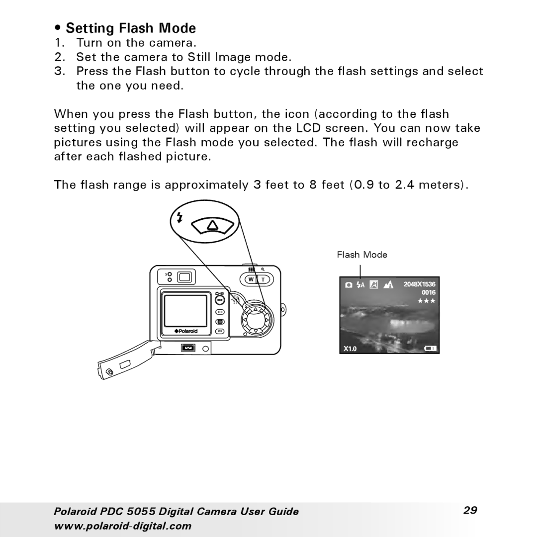 Polaroid PDC 505 manual Setting Flash Mode 