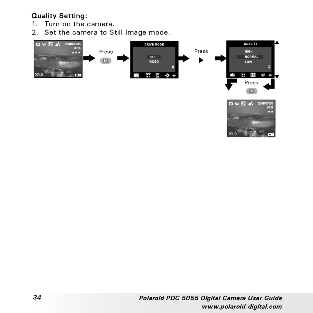 Polaroid PDC 505 manual Quality Setting 