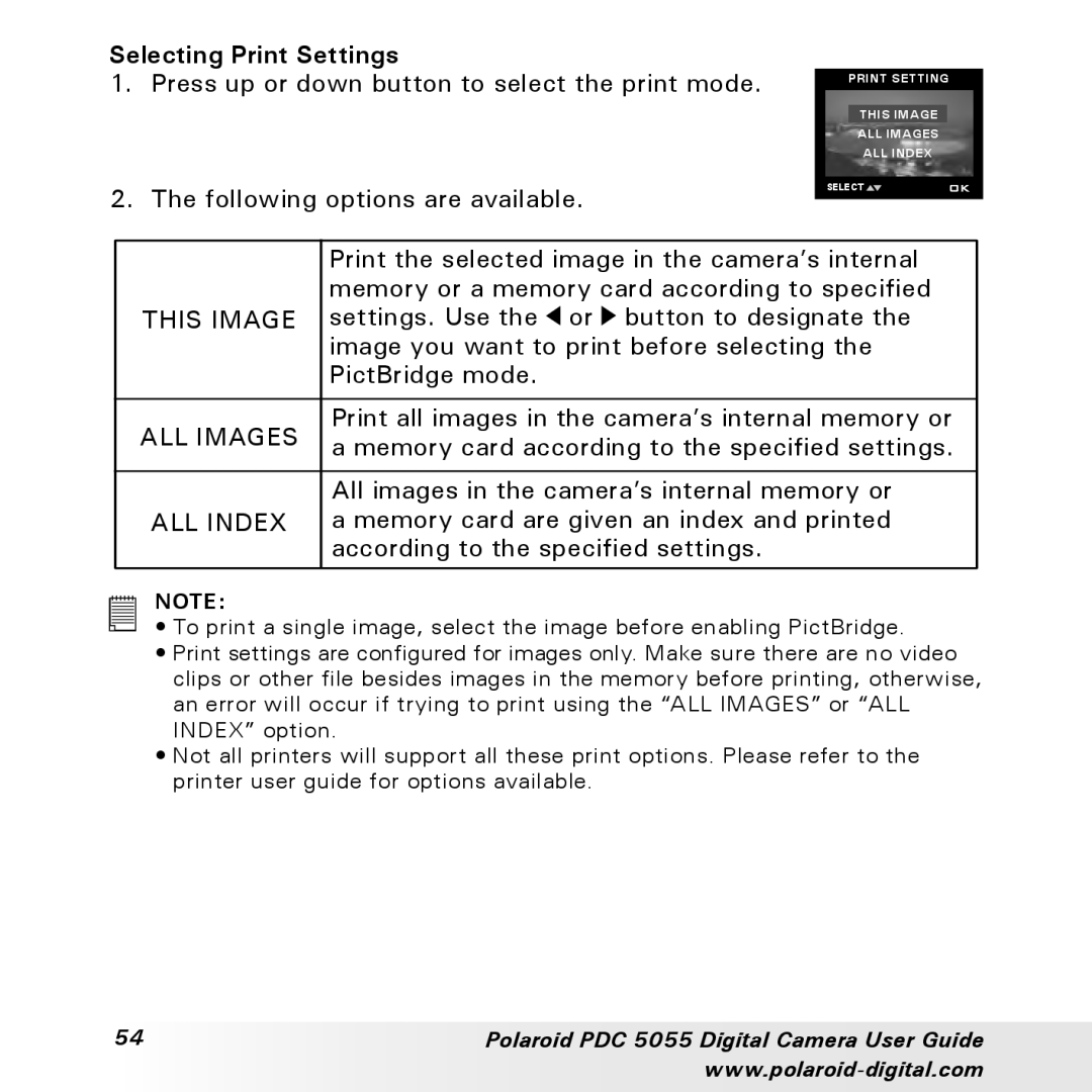 Polaroid PDC 505 manual Selecting Print Settings, This Image 