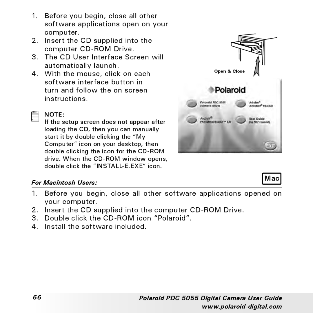 Polaroid PDC 505 manual Mac 