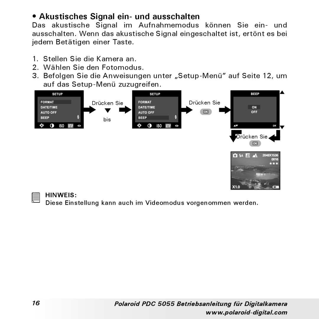 Polaroid PDC 5055 manual Akustisches Signal ein- und ausschalten 