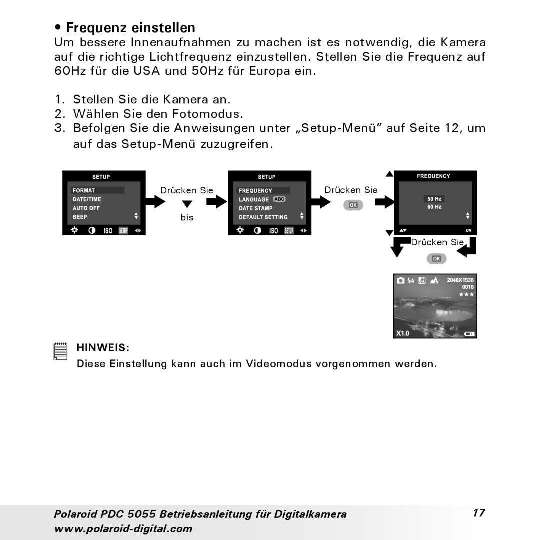 Polaroid PDC 5055 manual Frequenz einstellen 