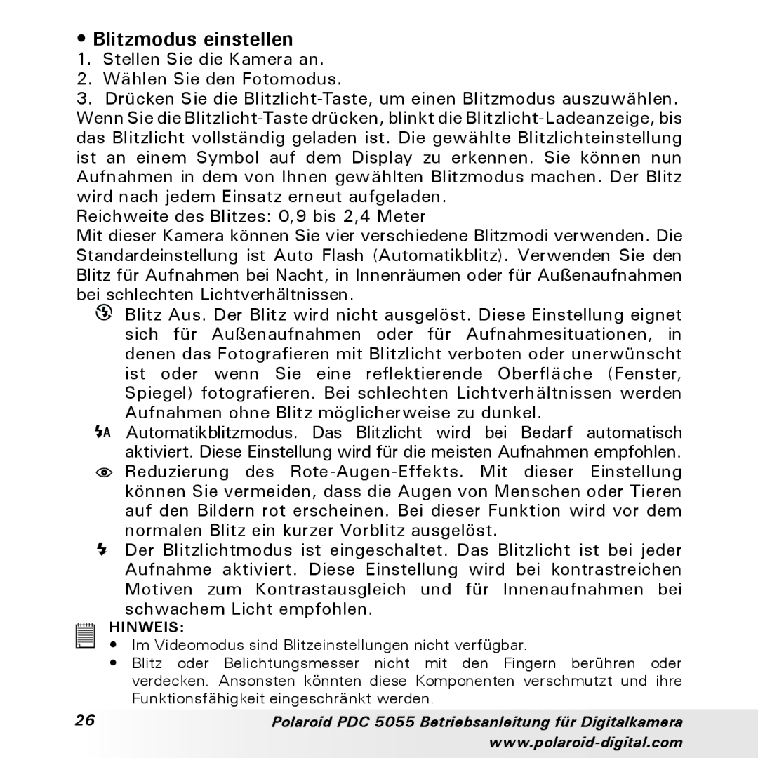 Polaroid PDC 5055 manual Blitzmodus einstellen 