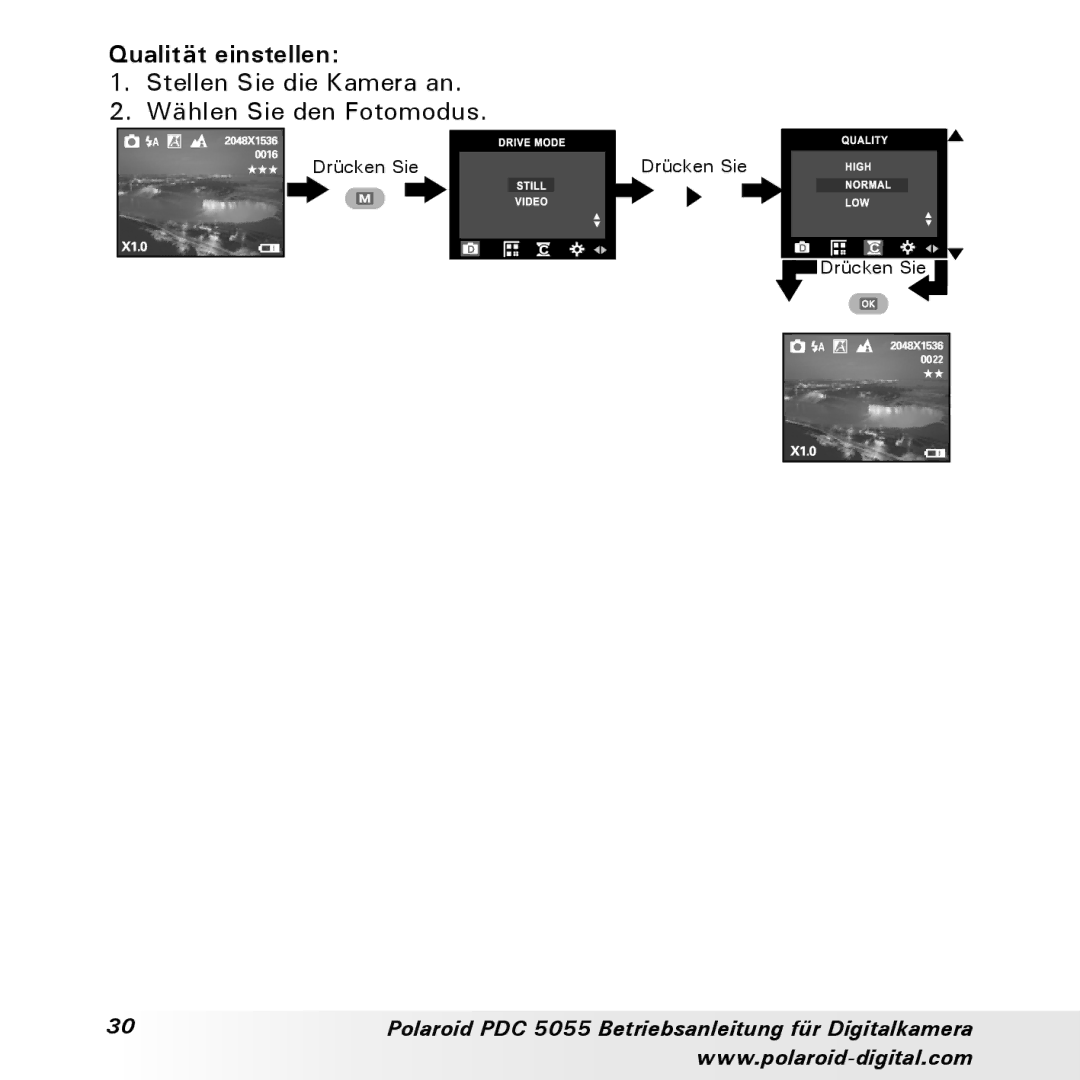 Polaroid PDC 5055 manual Qualität einstellen 