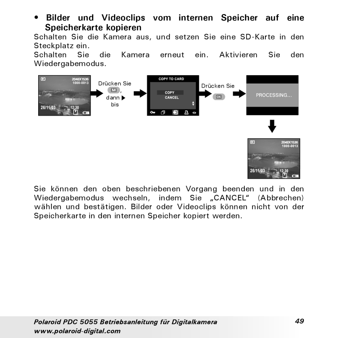 Polaroid PDC 5055 manual Drücken Sie Dann bis 