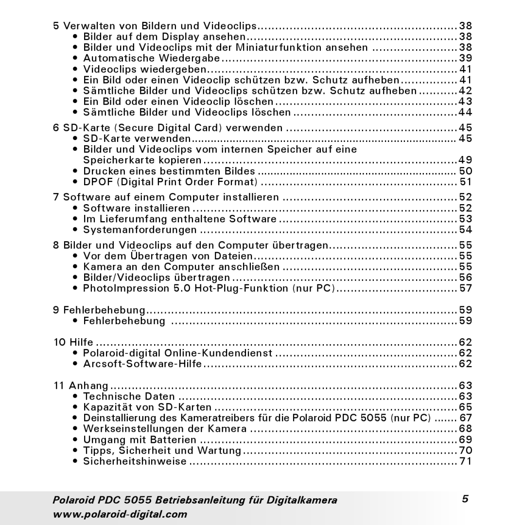 Polaroid manual Polaroid PDC 5055 Betriebsanleitung für Digitalkamera 