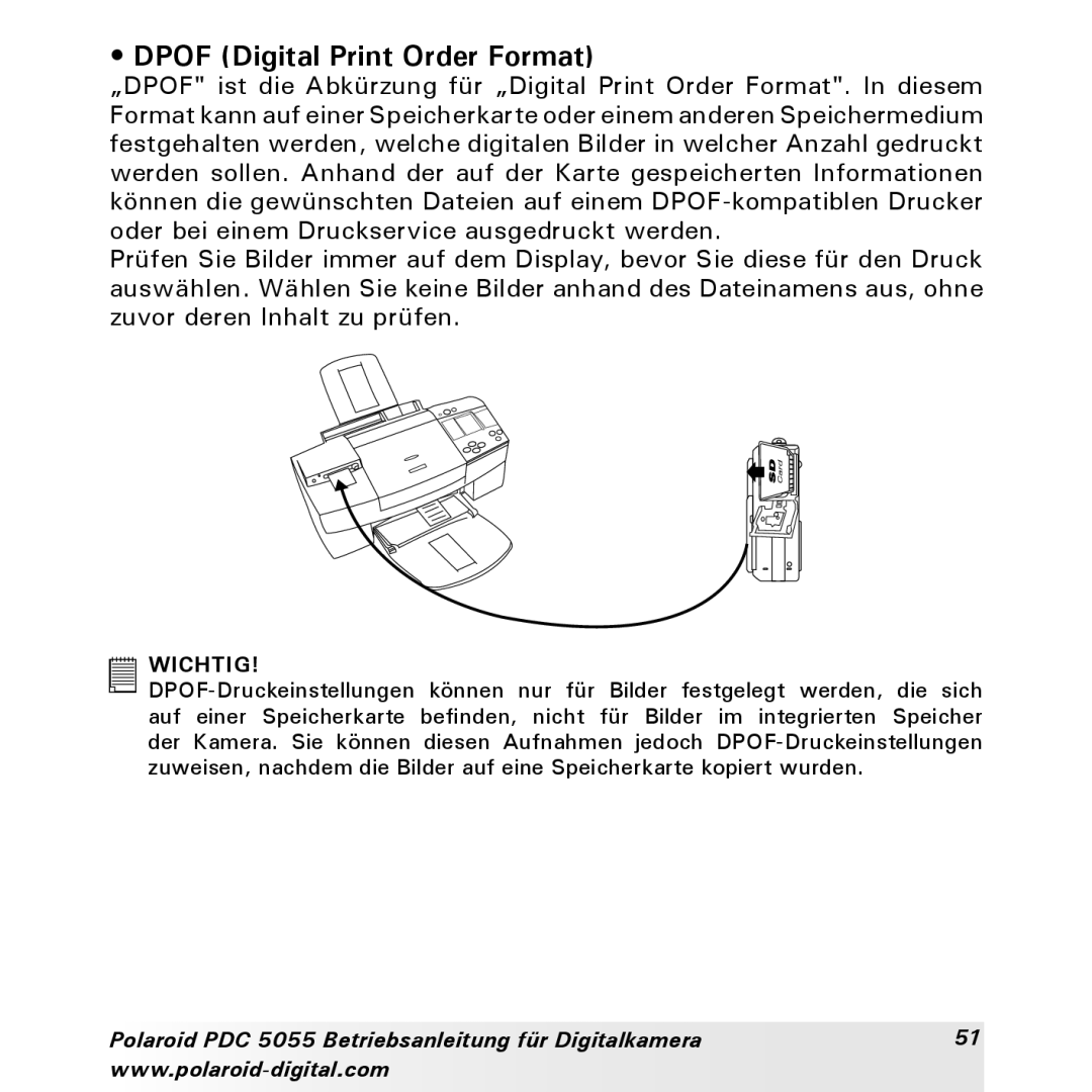 Polaroid PDC 5055 manual Dpof Digital Print Order Format 