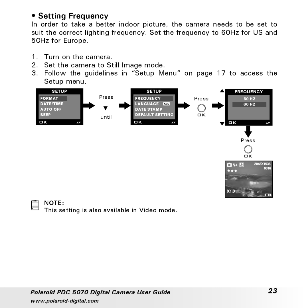 Polaroid PDC 5070 manual Setting Frequency 