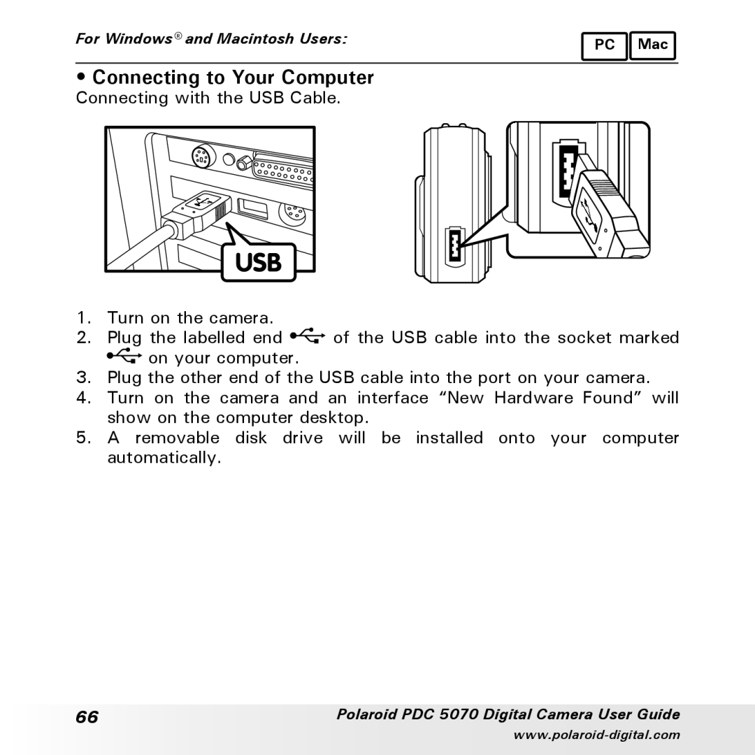 Polaroid PDC 5070 manual Connecting to Your Computer 