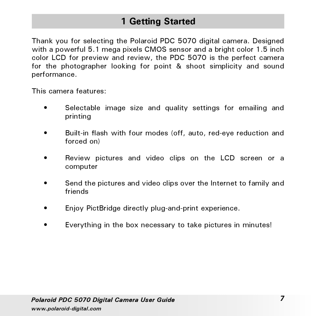 Polaroid PDC 5070 manual Getting Started 