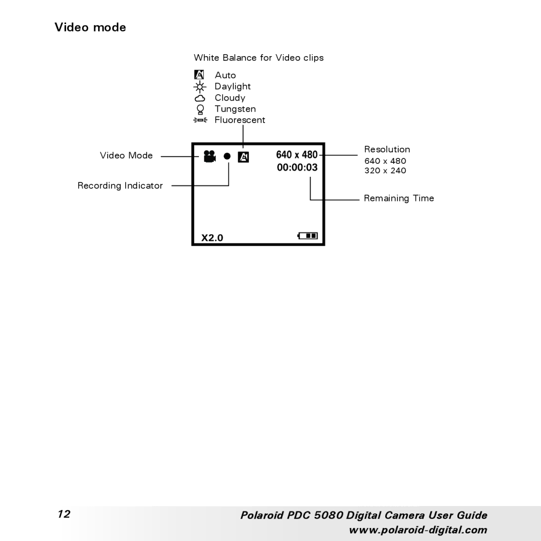 Polaroid PDC 5080 manual Video mode 