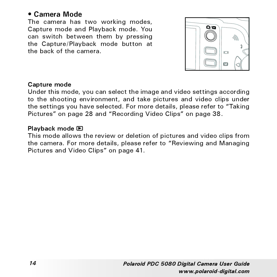 Polaroid PDC 5080 manual Camera Mode, Capture mode 