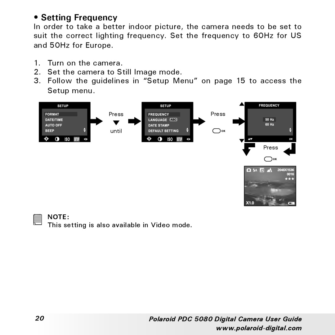 Polaroid PDC 5080 manual Setting Frequency 