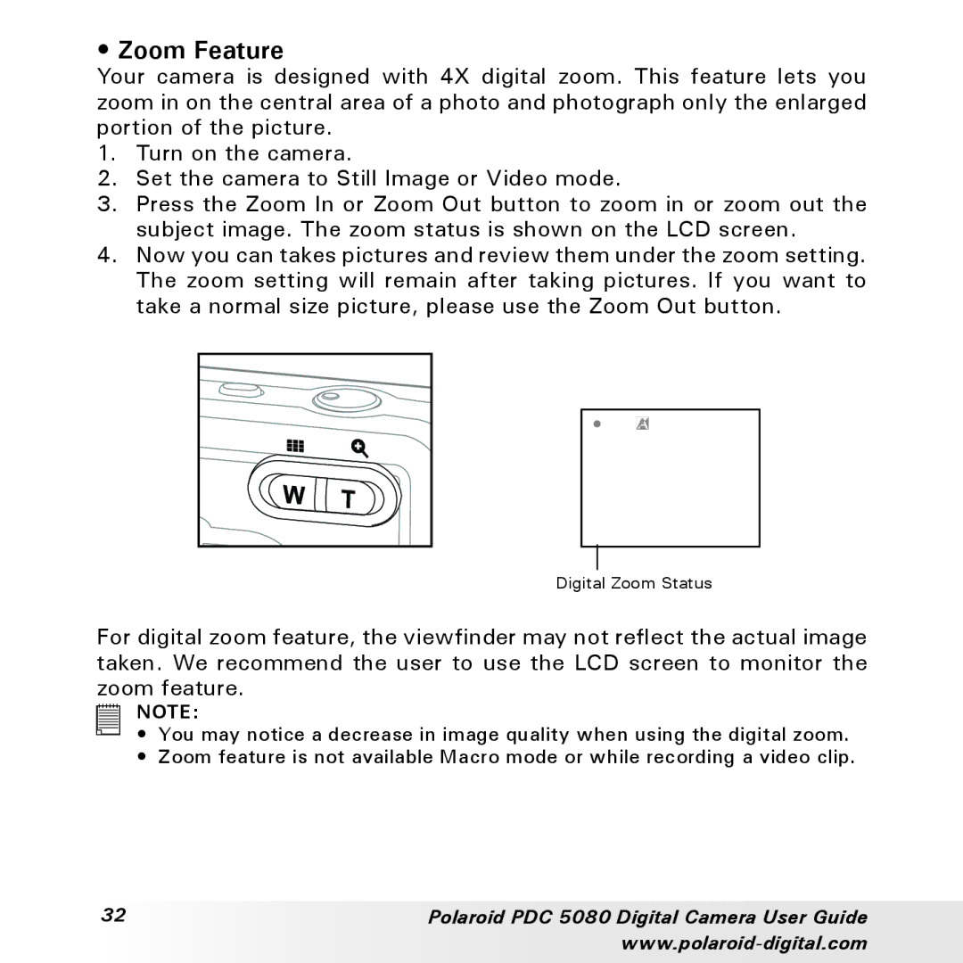 Polaroid PDC 5080 manual Zoom Feature 