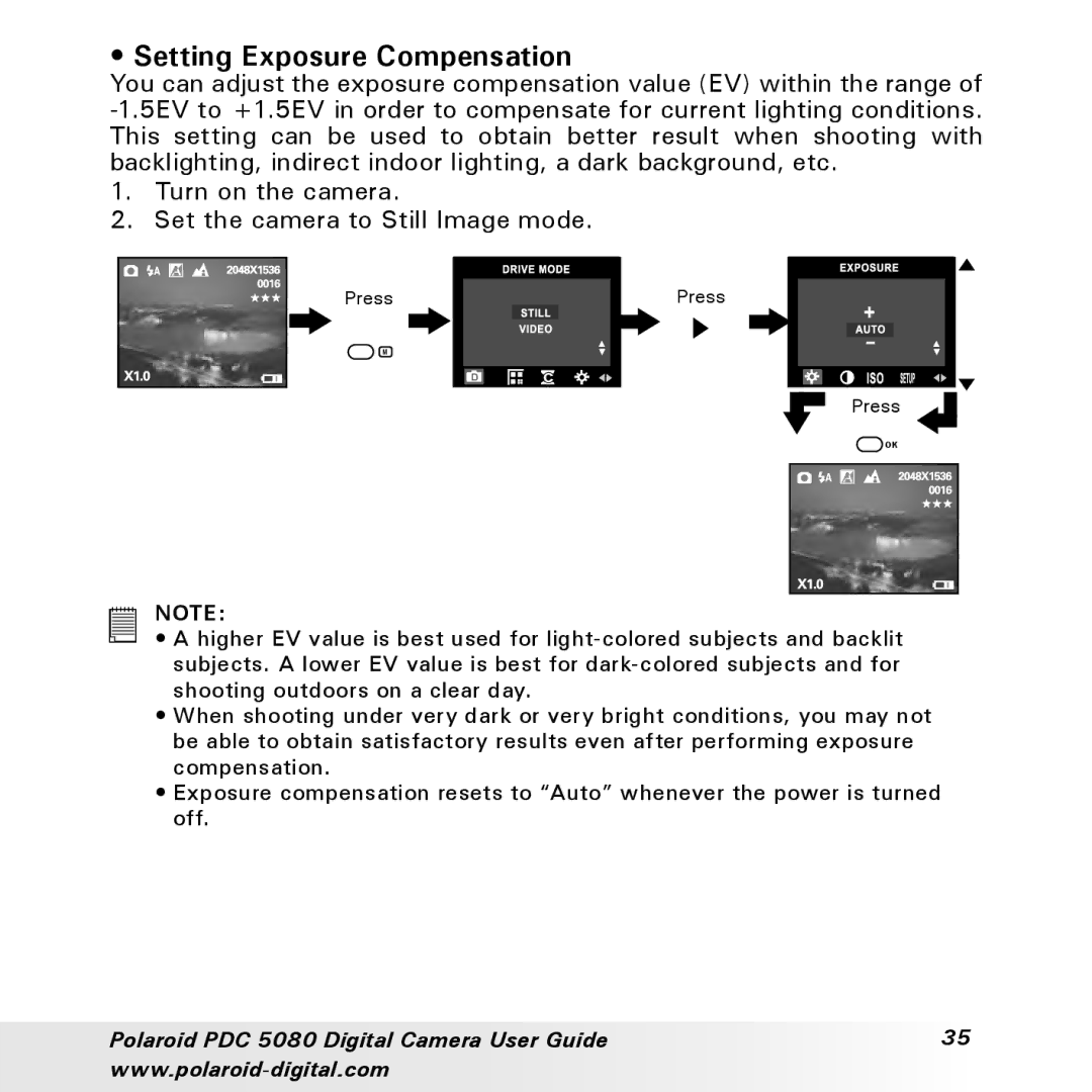 Polaroid PDC 5080 manual Setting Exposure Compensation 