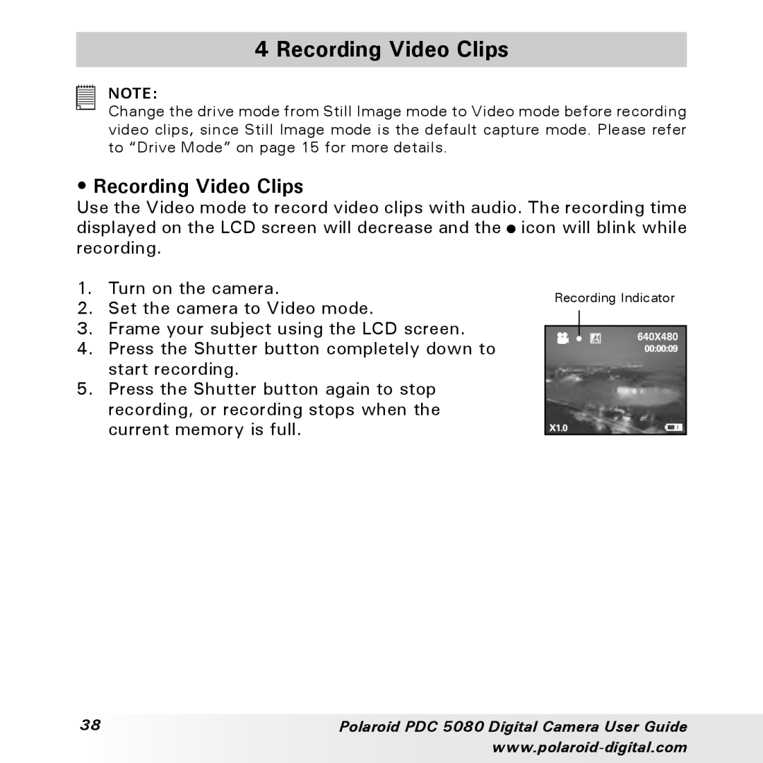 Polaroid PDC 5080 manual Recording Video Clips 